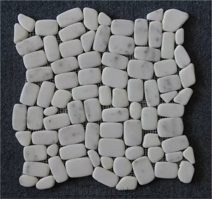 Oriental White Irregular Marble Flat Pebble Marble Tumbled Mosaic Tile