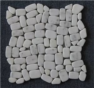 Oriental White Irregular Marble Flat Pebble Marble Tumbled Mosaic Tile