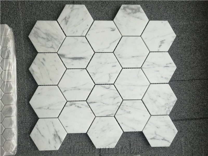 Oriental White Marble 1" Hexagon Polished Mosaic Hexagon Mosaic