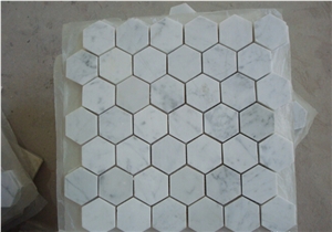 Polished Mosaic Carrara White Marble 1" 2" 3" Hexagon Mosaic