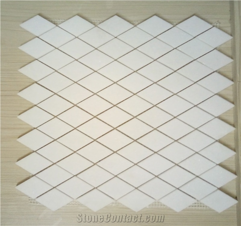 Sichuan White Marble 1" 2" 3" Polished Rhombus Marble Mosaic Tiles