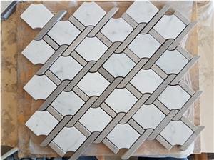 Sichuan White Marble 1" 2" 3" Polished Rhombus Marble Mosaic Tiles