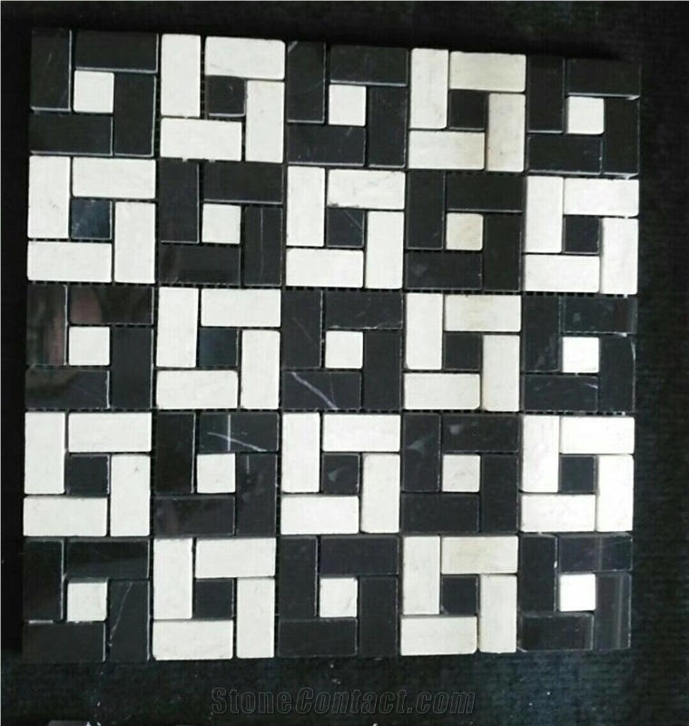 Thassos White Mixed with Nero Marquina Black Marble Brick Mosaic Tiles