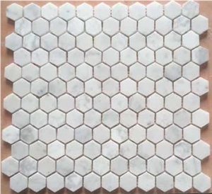Hexagon Mosaic 25mm Bianco Carrara Honed