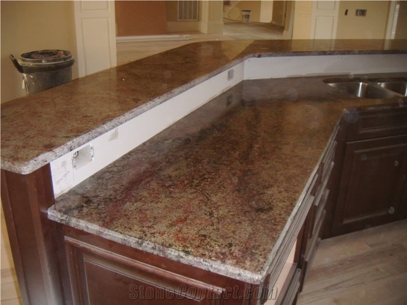 Red Montana Granite Kitchen Peninsula Countertops