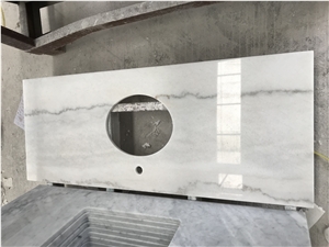 China Kwongsai Guangxi White Marble Bianco Carrara Bathroom Vanity Top