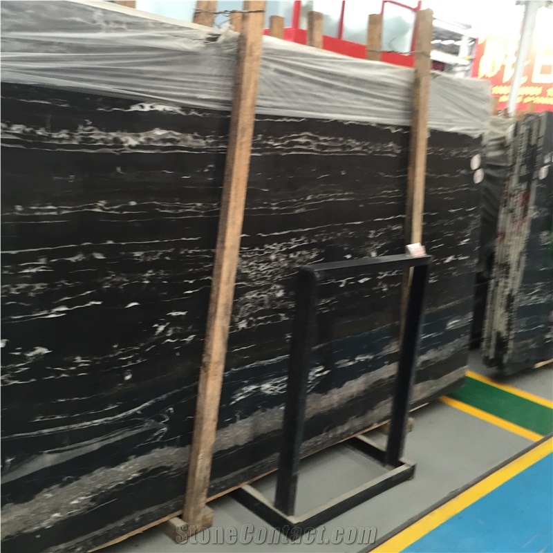 China Silver Dragon Nero Portoro Black Marble Slabs,Wall Floor Tiles