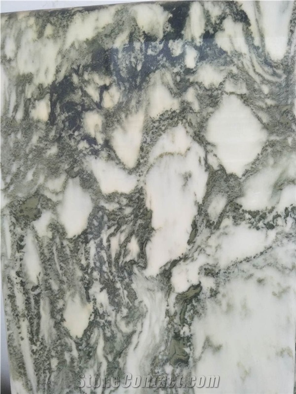 Chinese Han White Marble Arabescato Green Flower Slabs Tile Background