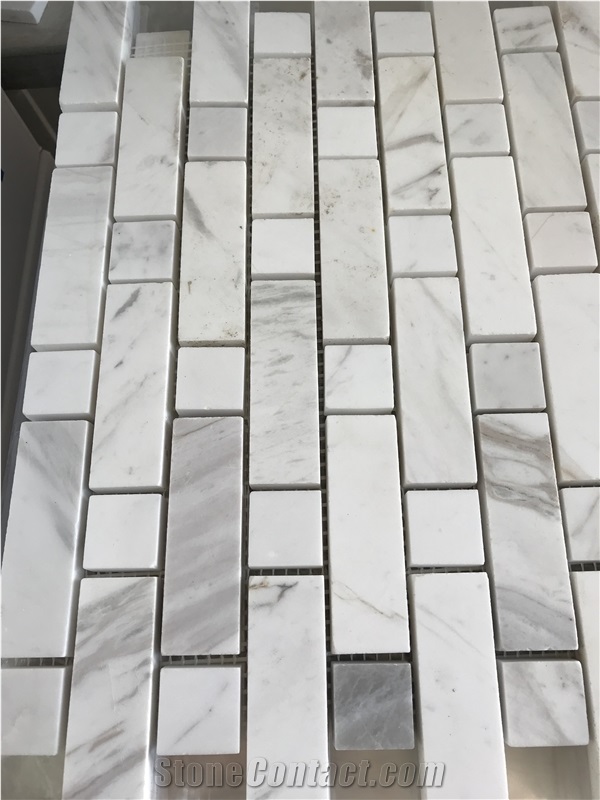 Jazz White Volakas Marble Square Mosaics,Bathroom Floor Tiles