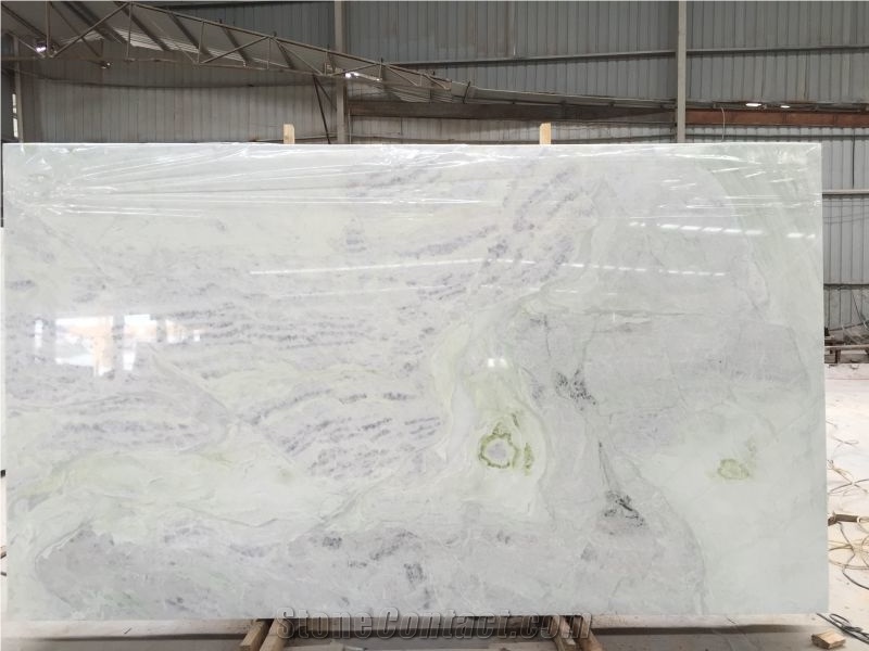 Oasis White Polished Marble Pink And Green Spot Wall Countertop