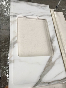 Polished Statuario Venato White Snowflake Marble Bathroom Vanity Tops