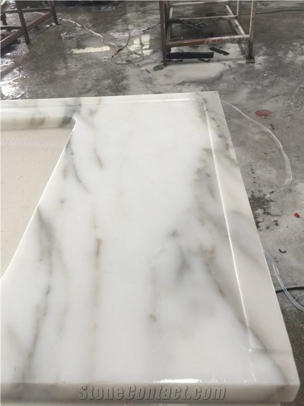 Polished Statuario Venato White Snowflake Marble Bathroom Vanity Tops