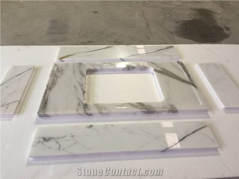 Polished Statuario Venato White Snowflake Marble Kitchen Countertops