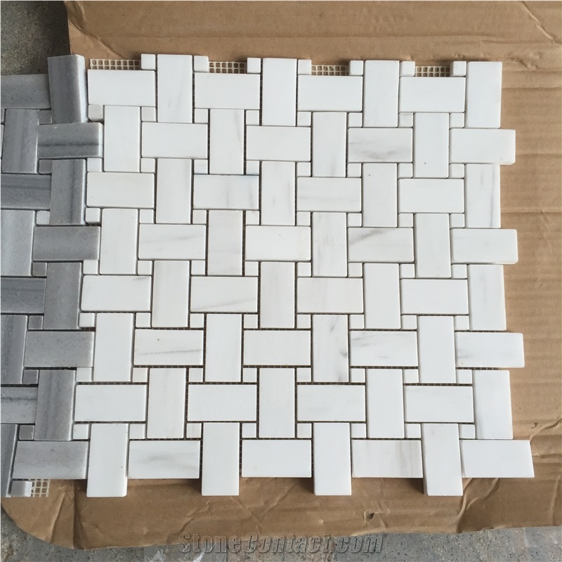 Wooden Marble Mosaics Tiles,White and Grey,Bathroom Floor Tiles