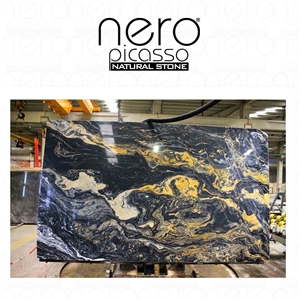 Nero Picasso Gold Slabs & Tiles, Nero Picasso Marble Slabs