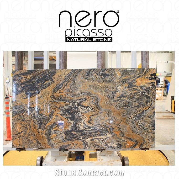 Nero Picasso Gold Slabs & Tiles, Nero Picasso Marble Slabs