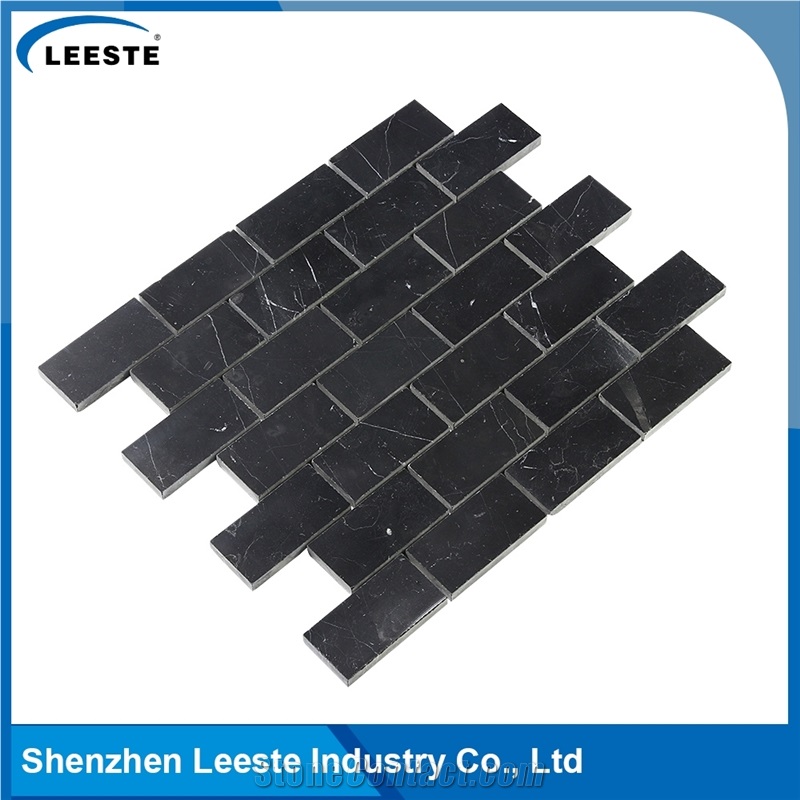 Arabesque Black Marble 1.5"X3" Brick Mosaic Tile