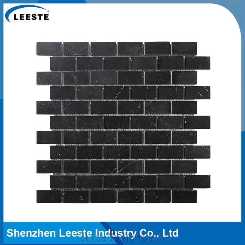 Arabesque Black Marble 1"X2" Brick Mosaic Tile