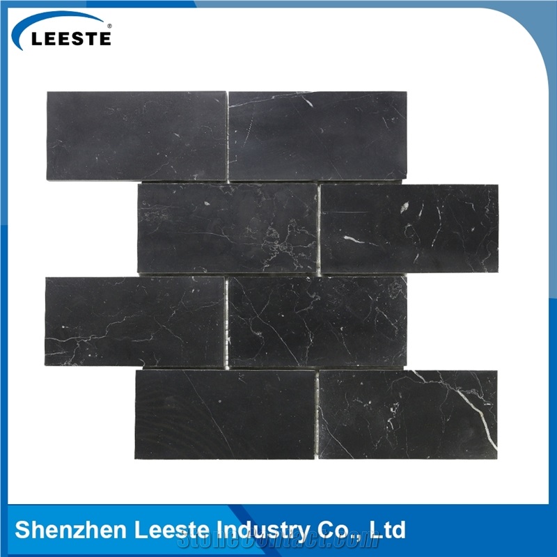 Arabesque Black Marble 3"X6" Brick Mosaic Tile
