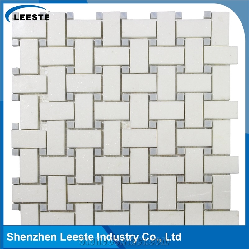 Basketweave Pattern Royal White Marble Mosaic Tiles