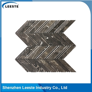 Chinese Dark Emperador Marble Polished Chevron Marble Mosaic Tiles