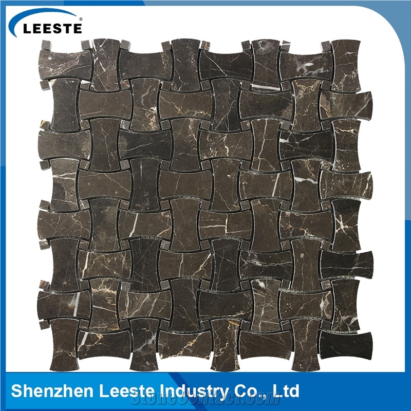 Chinese Dark Emperador Marble Polished Dogbone Marble Mosaic Tiles