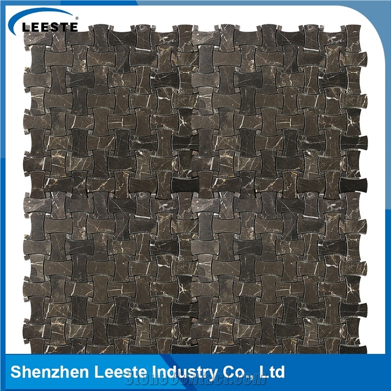 Chinese Dark Emperador Marble Polished Dogbone Marble Mosaic Tiles