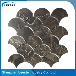 Chinese Dark Emperador Marble Polished Fan Shape Marble Mosaic Tiles