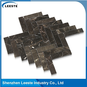 Chinese Dark Emperador Marble Polished Herrinbone Marble Mosaic Tiles