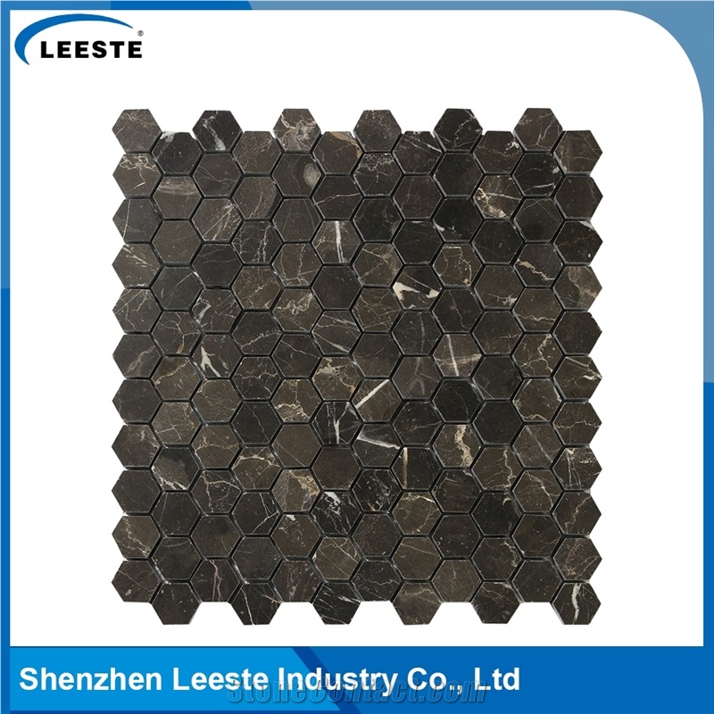 Chinese Dark Emperador Marble Polished Hexagon Marble Mosaic Tiles