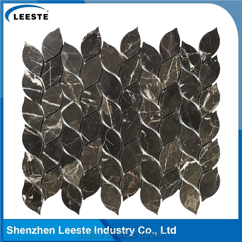 Chinese Dark Emperador Marble Polished Leaf Marble Mosaic Tiles