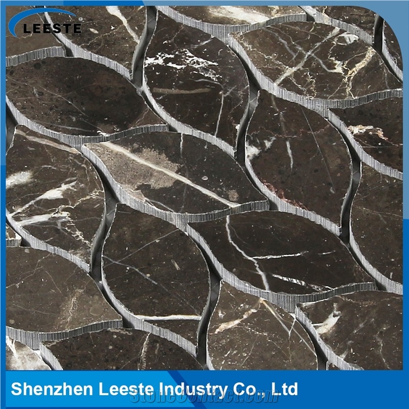 Chinese Dark Emperador Marble Polished Leaf Marble Mosaic Tiles