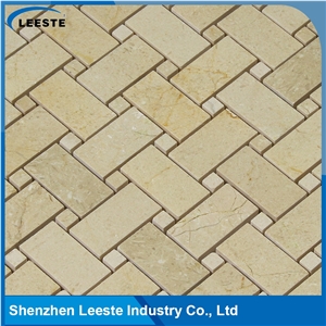 Crema Marfil Marble Polished Basketweave Marble Mosaic Tiles