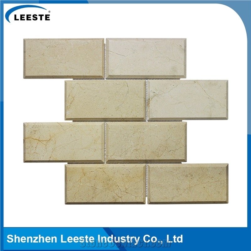 Crema Marfil Marble Polished Bevelled Brick Marble Mosaic Tiles