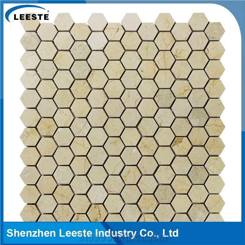 Crema Marfil Marble Polished Hexagon 1"X1"Mm Marble Mosaic Tiles