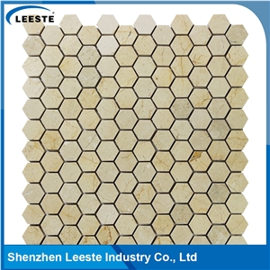 Crema Marfil Marble Polished Hexagon 1"X1"Mm Marble Mosaic Tiles