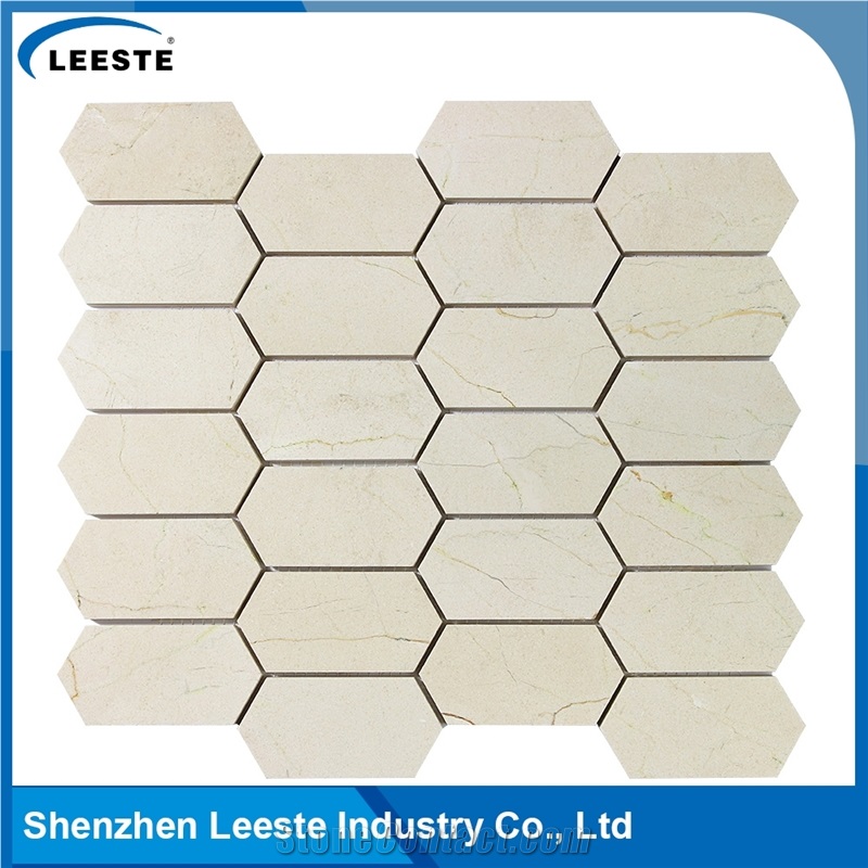 Crema Marfil Marble Polished Long Hexagon Marble Mosaic Tiles