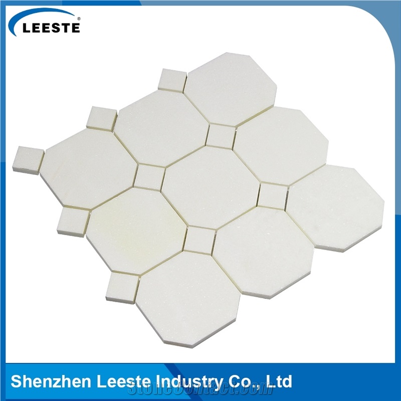 Natural White Polished Octagon with Dot Thassos Marble Mosaic Tile