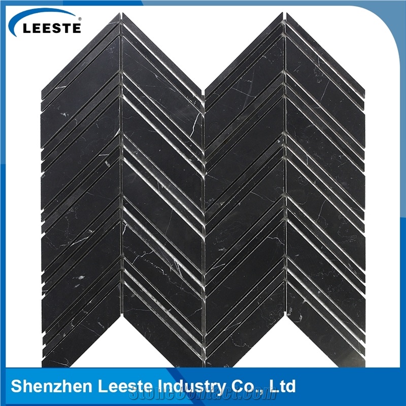 Own Factory Black Chevron Pattern Mosaics Marble Tiles