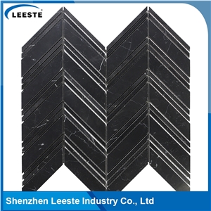 Own Factory Black Chevron Pattern Mosaics Marble Tiles