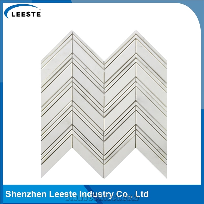 Professional Design Chevron Pattern Royal White Marble Mosaic