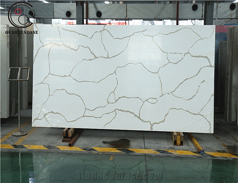 Artificial Calacatta Gold Quartz Slab Pure White Quartz Stone