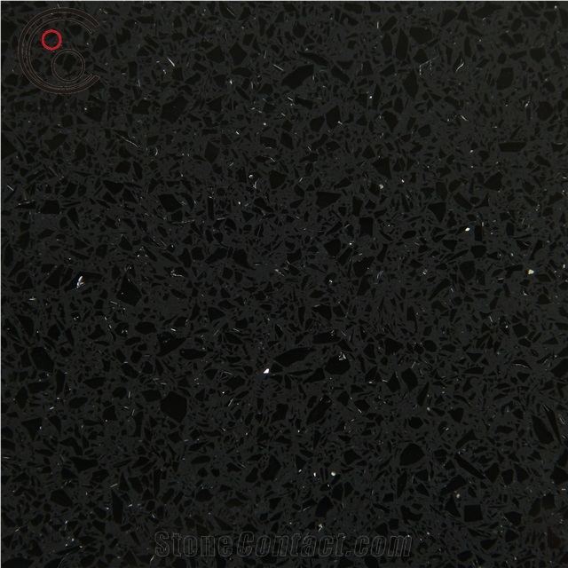 Commercial Black Sparkle Quartz Stone Slab