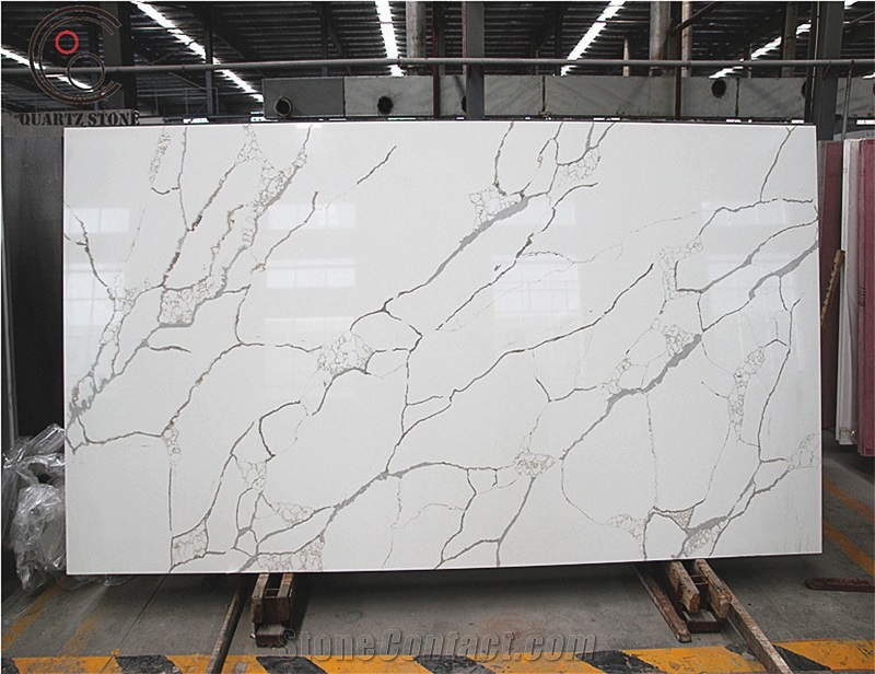Hot Sale Chinese White Calacatta Marble Looks Quartz Stone Slab