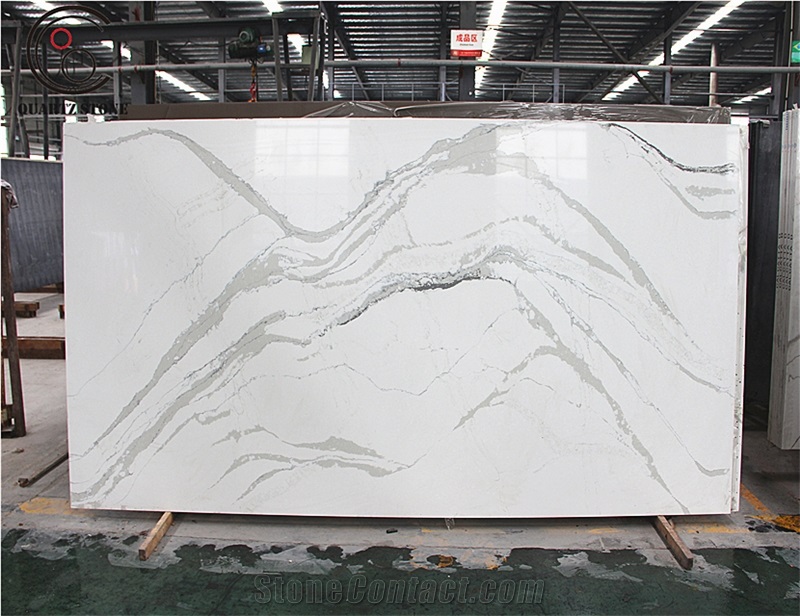 Hot Sale Chinese White Calacatta Marble Looks Quartz Stone Slab