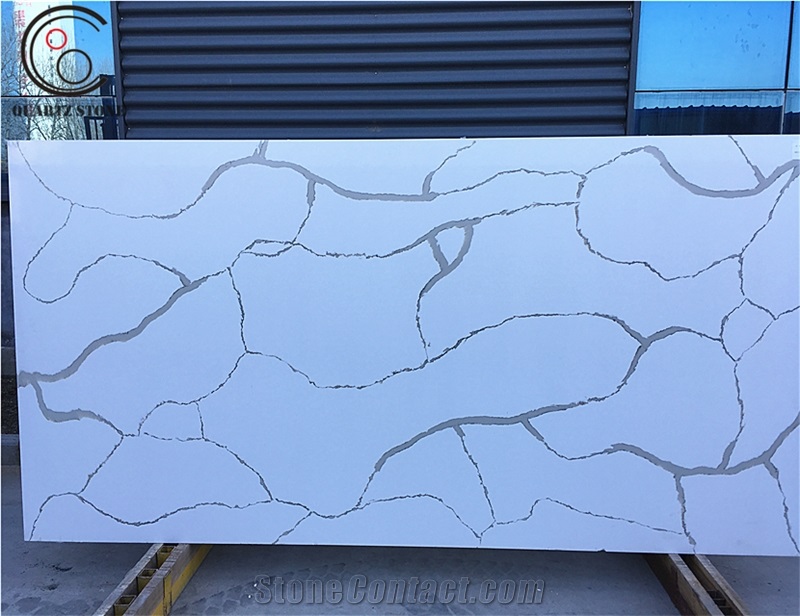 Man-Made White Veins Grey Quartz Stone Design