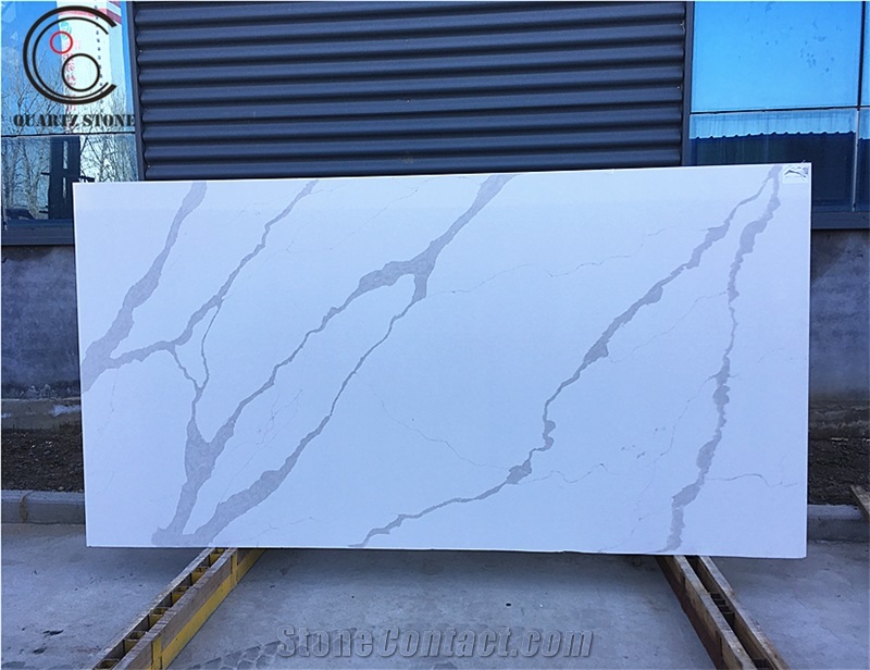Man-Made White Veins Grey Quartz Stone Design