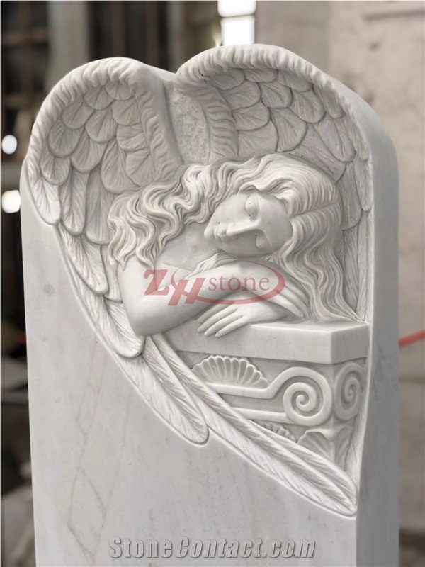 China Multicolor Red Granite Angel Monuments Perfect Carving Headstone