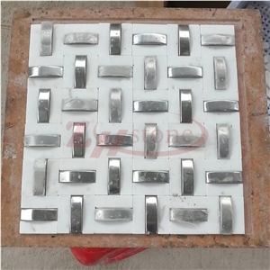 White Jade Marble with White Metal Mosaic for Wall Decoration