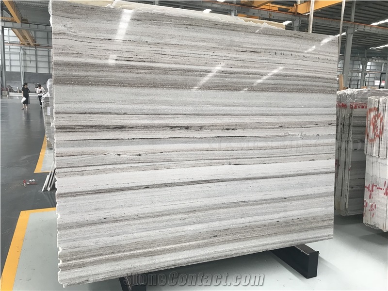 Crystal Blue Wooden Grain White Marble Slabs, Machine Vein Cutting Panel Wall/Floor
